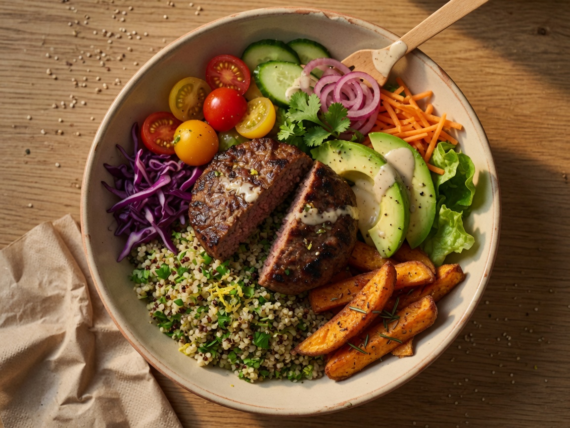 Burrito bowl z wołowiną, fasolą i warzywami