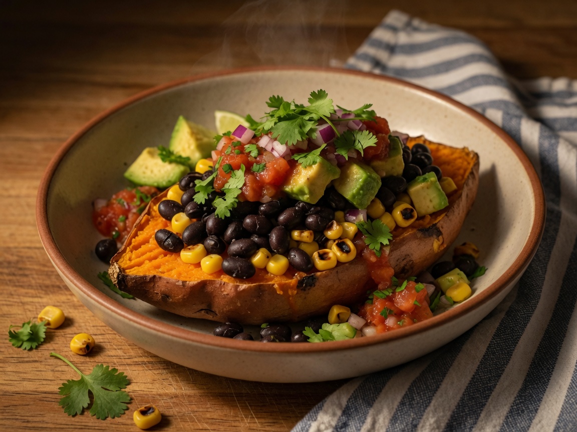 Loaded sweet potato z fasolą i awokado