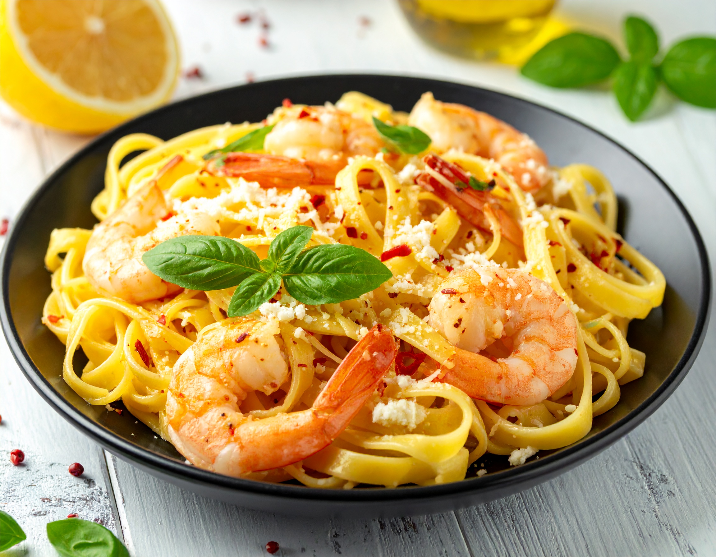 Makaron linguine z krewetkami w maśle cytrynowym
