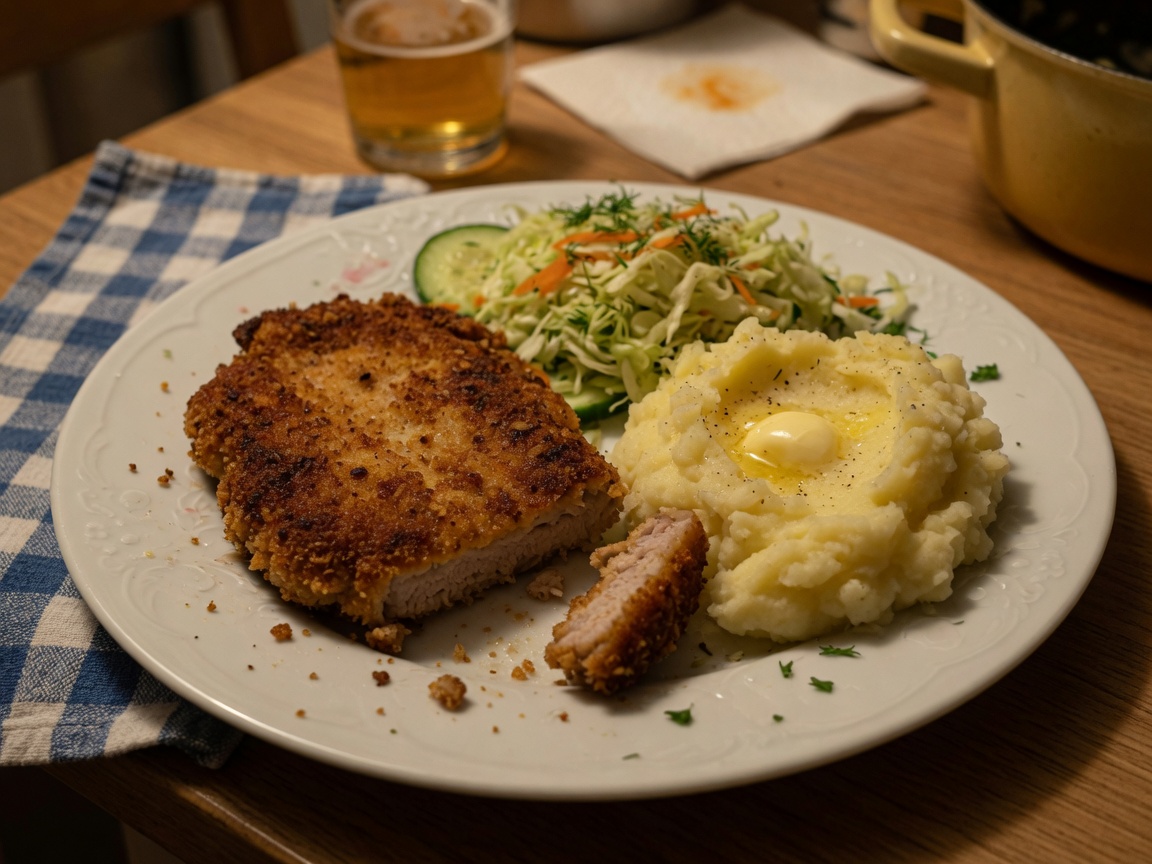 Schabowy z puree z kalafiora i surówką z buraków