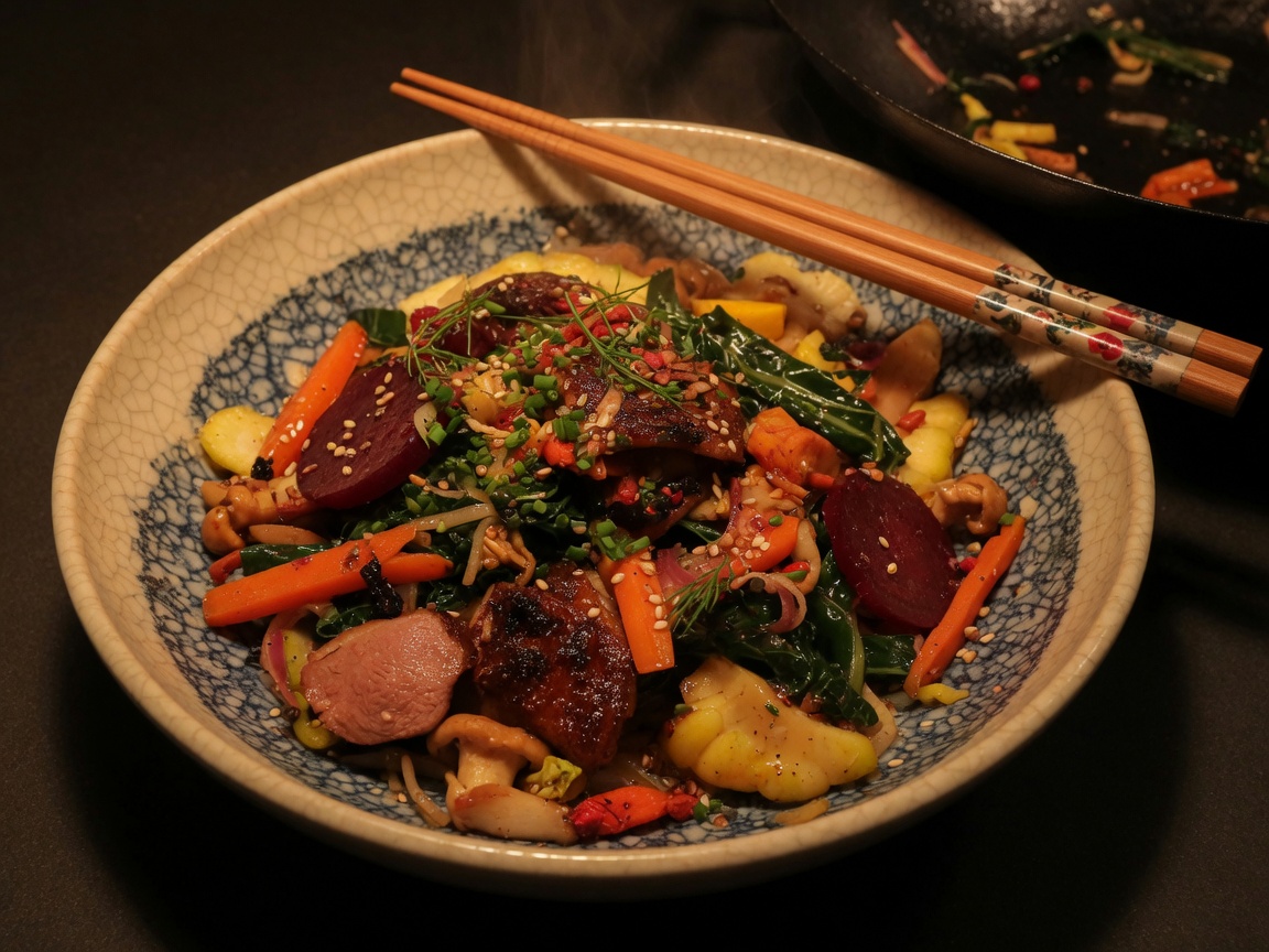 Stir fry z kaczką i warzywami sezonowymi