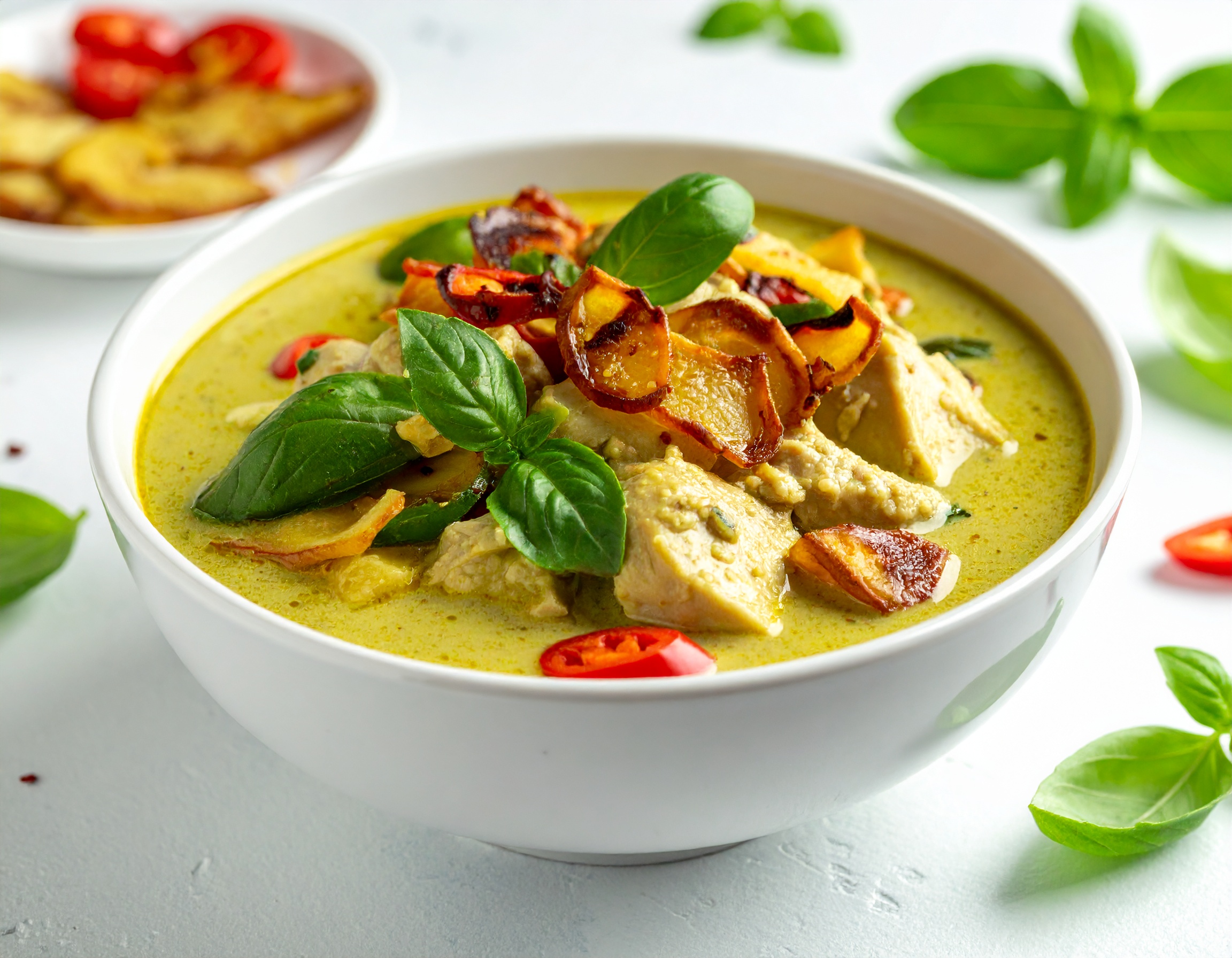Zielone curry z kurczakiem i pieczonym imbirem